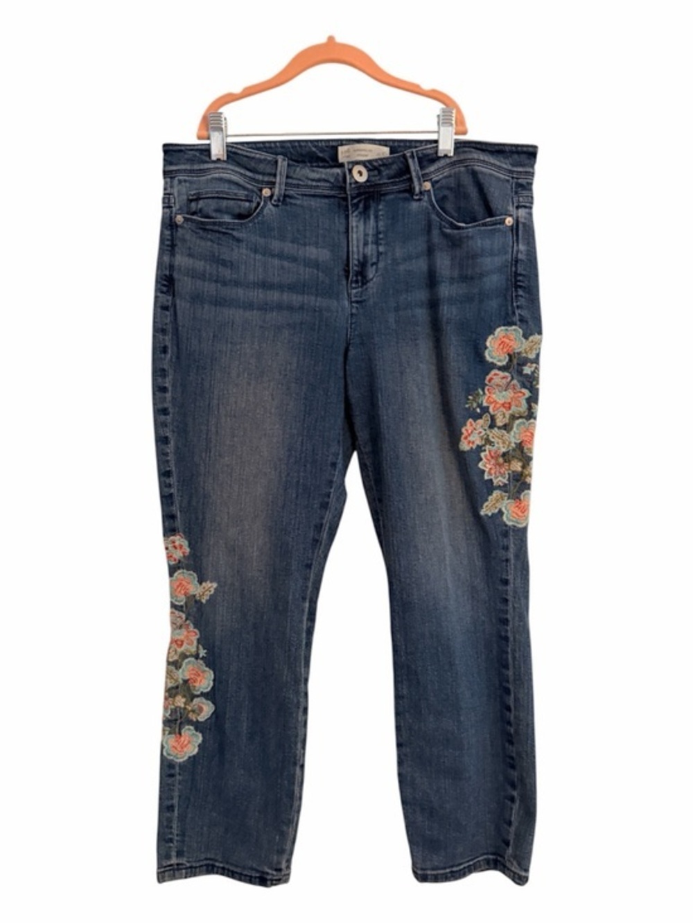 J. JILL 10 Authentic Fit Cropped Jeans Embroidered Floral
